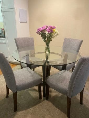 Modern dining set - glass table and 4 chairs 1