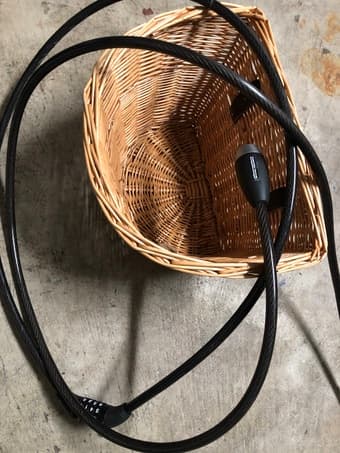 Wicker bike basket and two cable locks 1