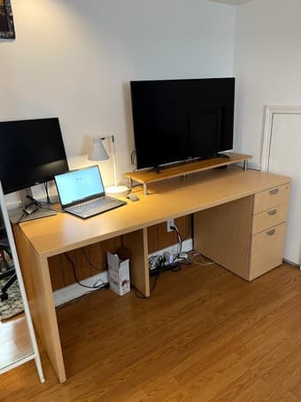 Large office desk / workstation with filing cabinet drawers 1