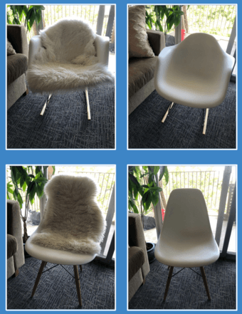 Two Stylish Eames-Like Chairs with Sheepskin Cushions 1