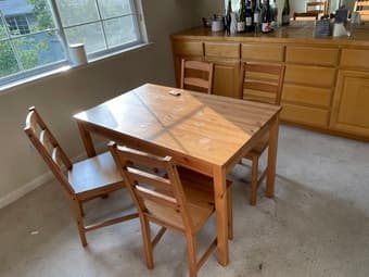 wood dining table + 4 dining chairs 1