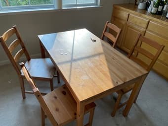 wood dining table + 4 dining chairs 2