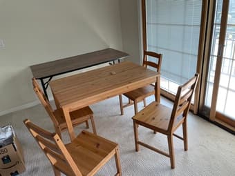wood dining table + 4 dining chairs + study desk 1