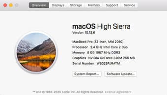 Macbook Pro 13 inch, mid-2010, 120 GB SSD, 8GB ram, 2.4 GHz Core 2 Duo 2