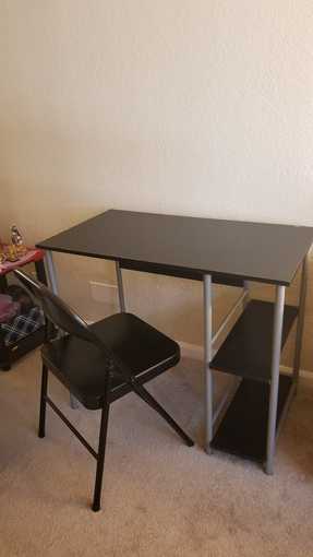 Computer desk with side shelves and chair 1