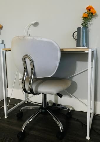Lightly used wooden/white desk + chair combo! 1