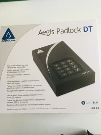 3TB hardware encrypted (AES) hard drive with padlock, like new 1