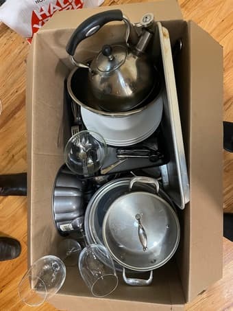 Entire set of kitchen supplies FREE (pots, cast iron, wine glasses) 1