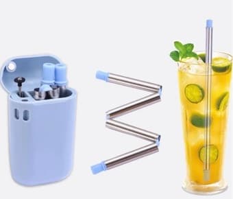 Bamboo cutlery kit with canvas bag and collapsible straw 2