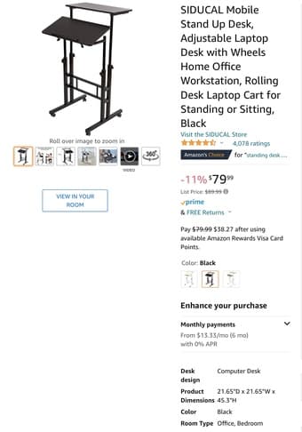 Rolling standing desk black 1