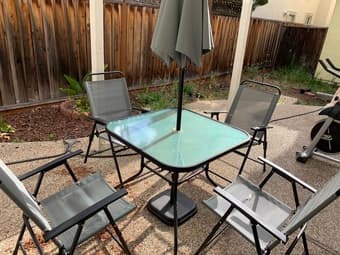 Table, 4 Chairs, Umbrella, Umbrella Stand 1