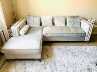 Silver modern tufted sectional + 4 cushions 2