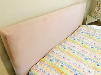 Blush pink velvet Queen low bed for kids 3