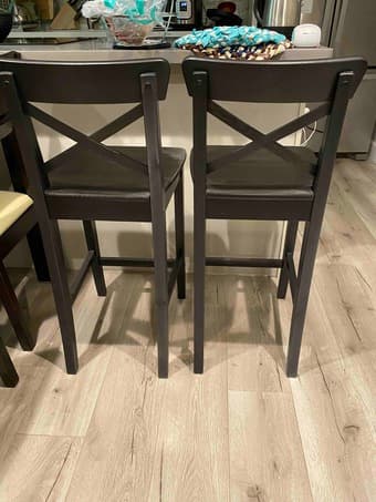 Pair of bar stools with backrest, brown-black 24 3/4'' 2
