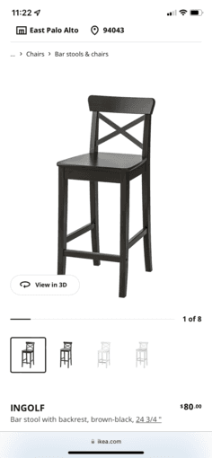 Pair of bar stools with backrest, brown-black 24 3/4'' 3