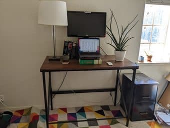 Adjustable standing desk - gunmetal + wood 1
