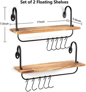2 Floating Wall Shelves with Adjustable Hooks 2