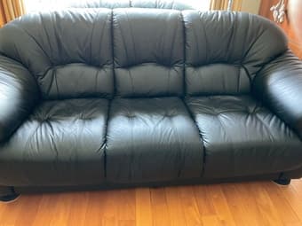 Leather Sofa set, 3 seater, 2 seater, and a single included, black 1