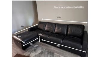 Room & Board black leather section sofa/couch 1