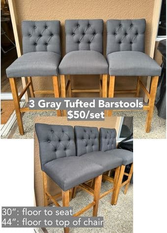 Grey Tufted Barstools (set of 3) 1