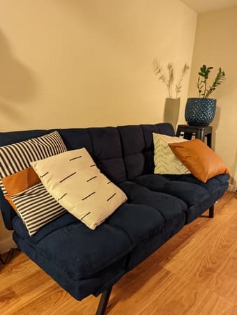 Walmart faux suede navy sofa 1