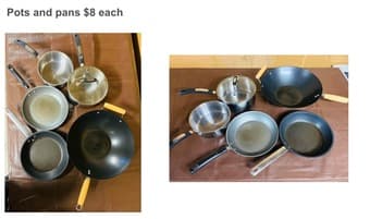 Pots and pans $8 each 1