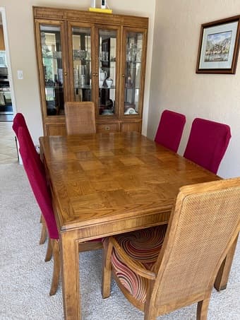 Dining table, 6 chairs, & hutch cabinet 1