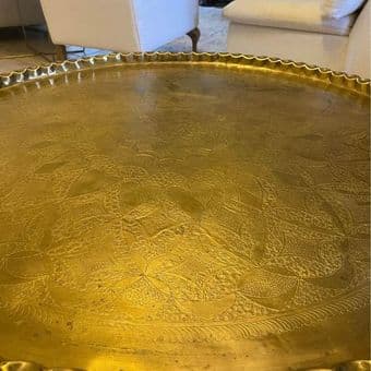 Stunning 4ft Moroccan Brass Tray + Coffee Table 2