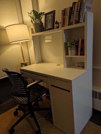 Ikea white micke desk + add-on shelf 1