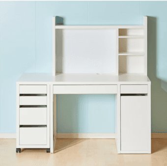 Ikea white micke desk + add-on shelf 2