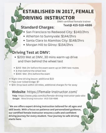 Highly Recommended Female Driving Instructor! 1