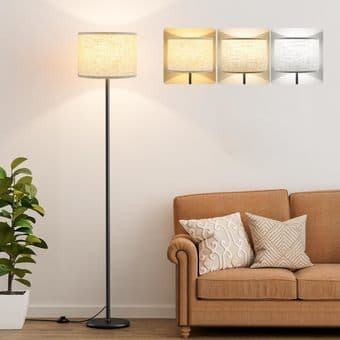 Tall Floor Lamp with Pedal Foot Switch (Beige Shade, Black Pole) 1