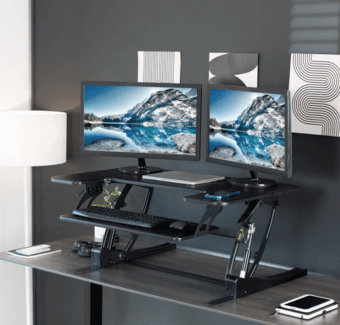 Black desk riser to convert table to standing desk 1