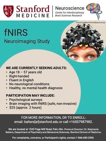 STANFORD MEDICINE: Seeking participants for fNIRS neuroimaging study 1