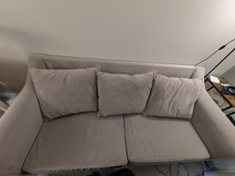 selling: large beige/gray microfiber loveseat sofa 1