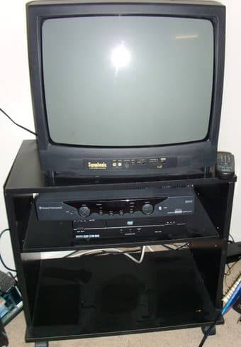 FOR SALE: 16" TV, DVD player + TV cart - $40 1