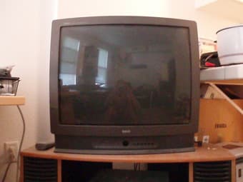 27" TV and TV stand, $30 & $20 respectively, $45 together 2