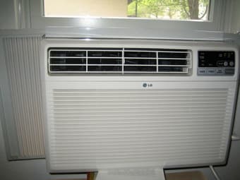 Window air conditioner, blender, trash can, storage bin, tv, microwave 1