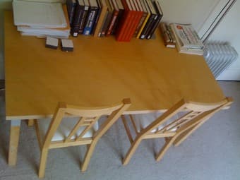 queen futon, shelves, tables: moving sale 2