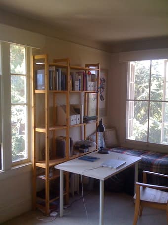 queen futon, shelves, tables: moving sale 3