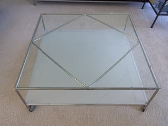 coffee table, desk, camp chairs, speaker 1