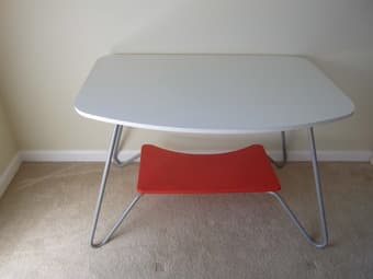 coffee table, desk, camp chairs, speaker 2