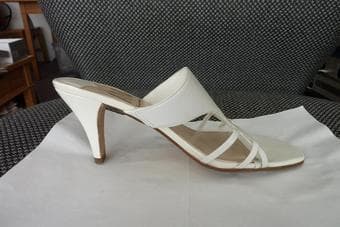 6.5 White Leather Sandals, 2.5 inch heel, $10.00 or OBO 2