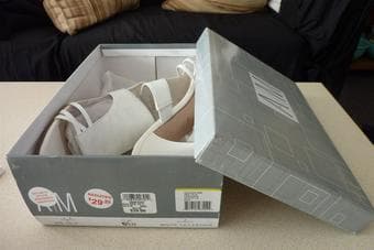 6.5 White Leather Sandals, 2.5 inch heel, $10.00 or OBO 3