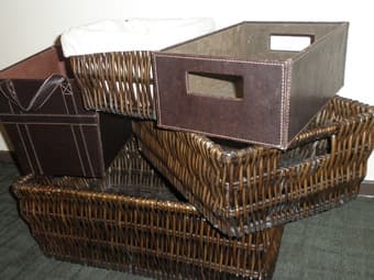 Deluxe leather and wicker storage bins 1