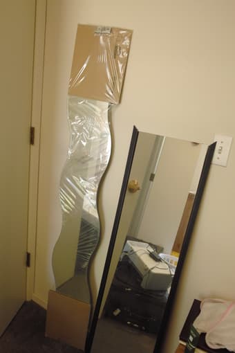 stylish mirror curved (left pic), brand new. $5 OBO 1