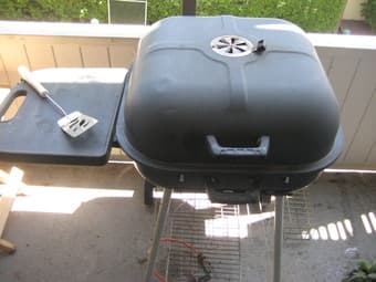 outdoor table/chair set $40 + charcoal grill $30 2