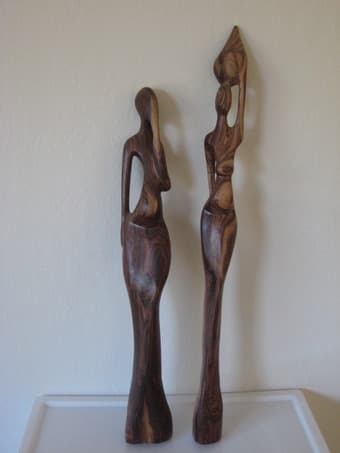2 handcarved decorative wooden African statues - $20 1