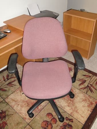 Computer chair, maroon, w/arms and wheels $30 1