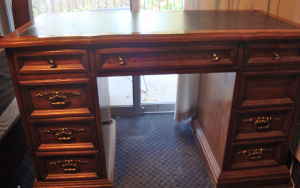Beautiful Hardwood Desk with Leather Top -- $100 OBO 1